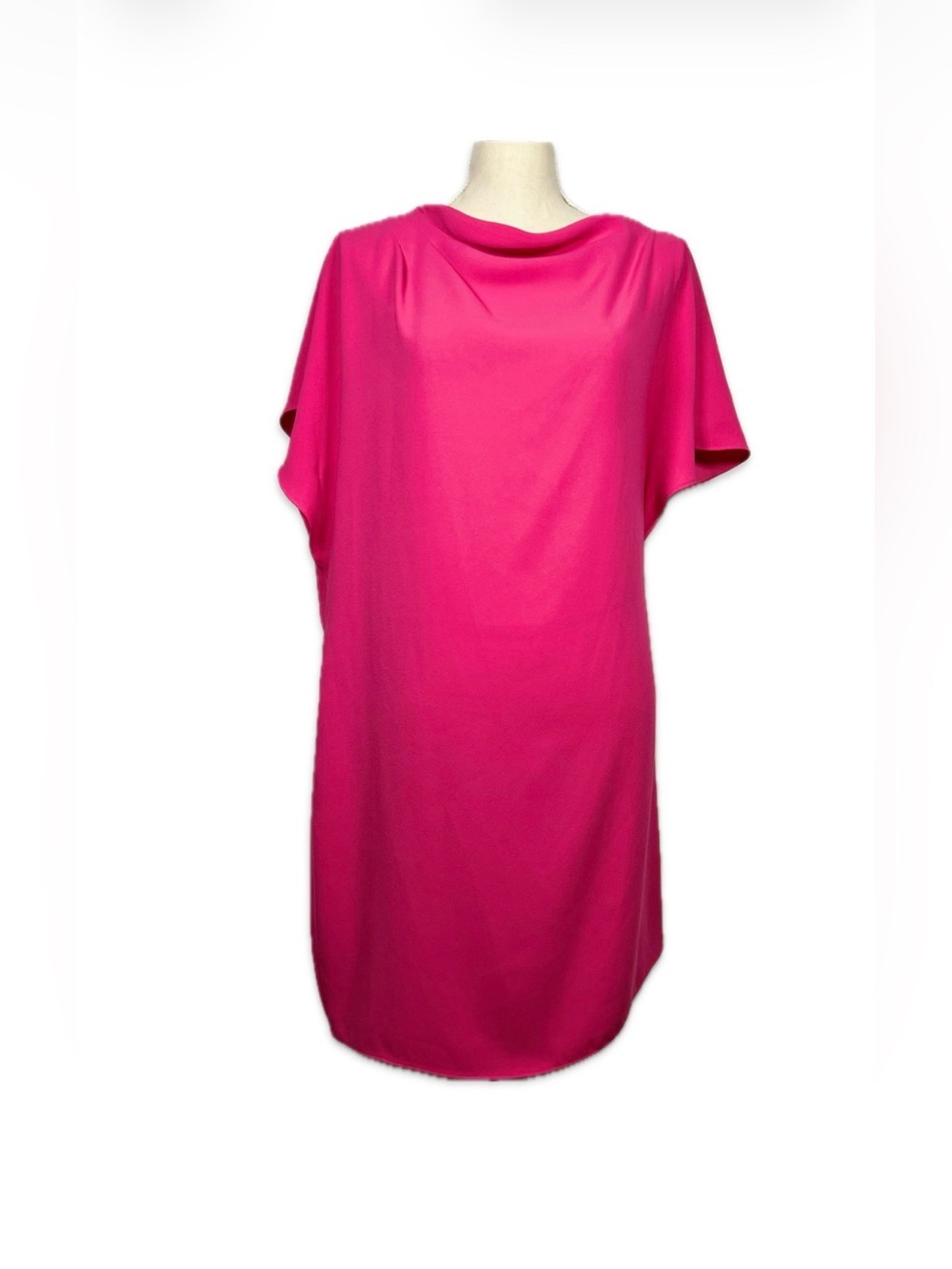 Trina Turk Hot Pink Midi Shift Dress with Draped Neckline Size Large